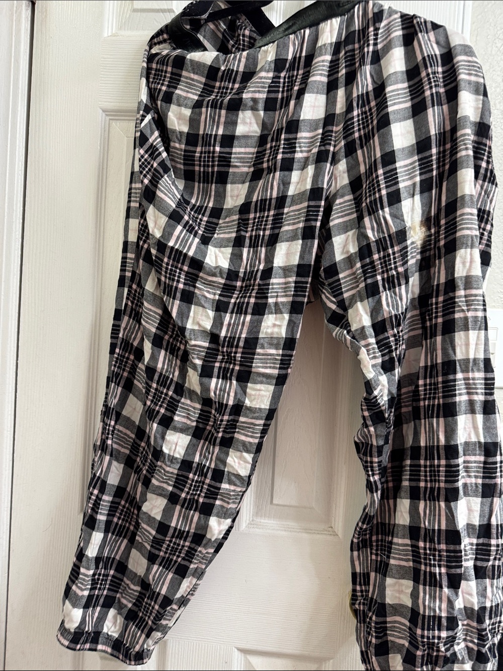 Women’s Black, White, Pink Plaid PJ Bottoms